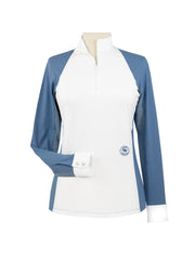 Ladies "Claire" Zip Collar Long Sleeve Show Shirt - Blue