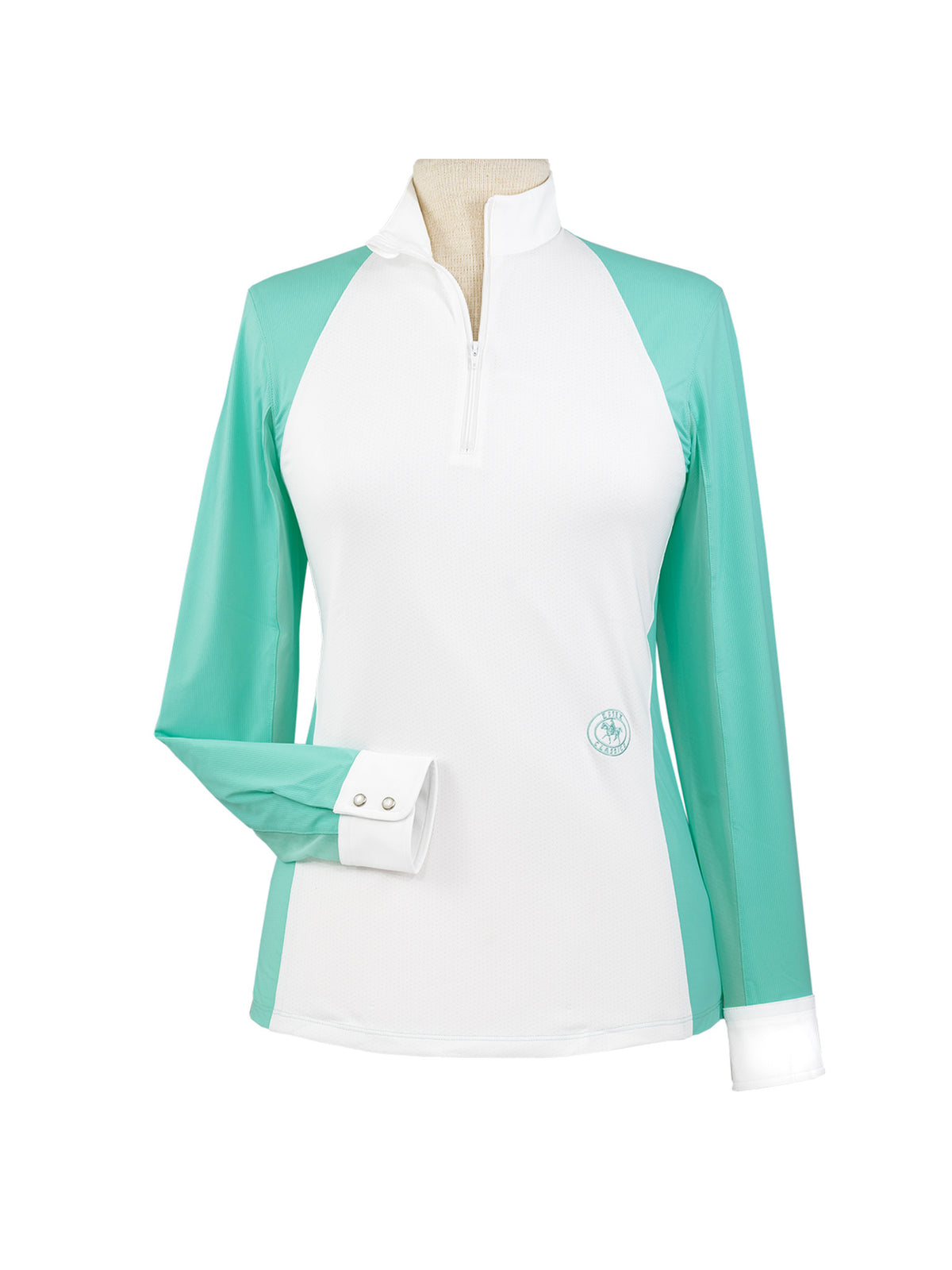 Ladies "Claire" Zip Collar Long Sleeve Show Shirt - Turquoise
