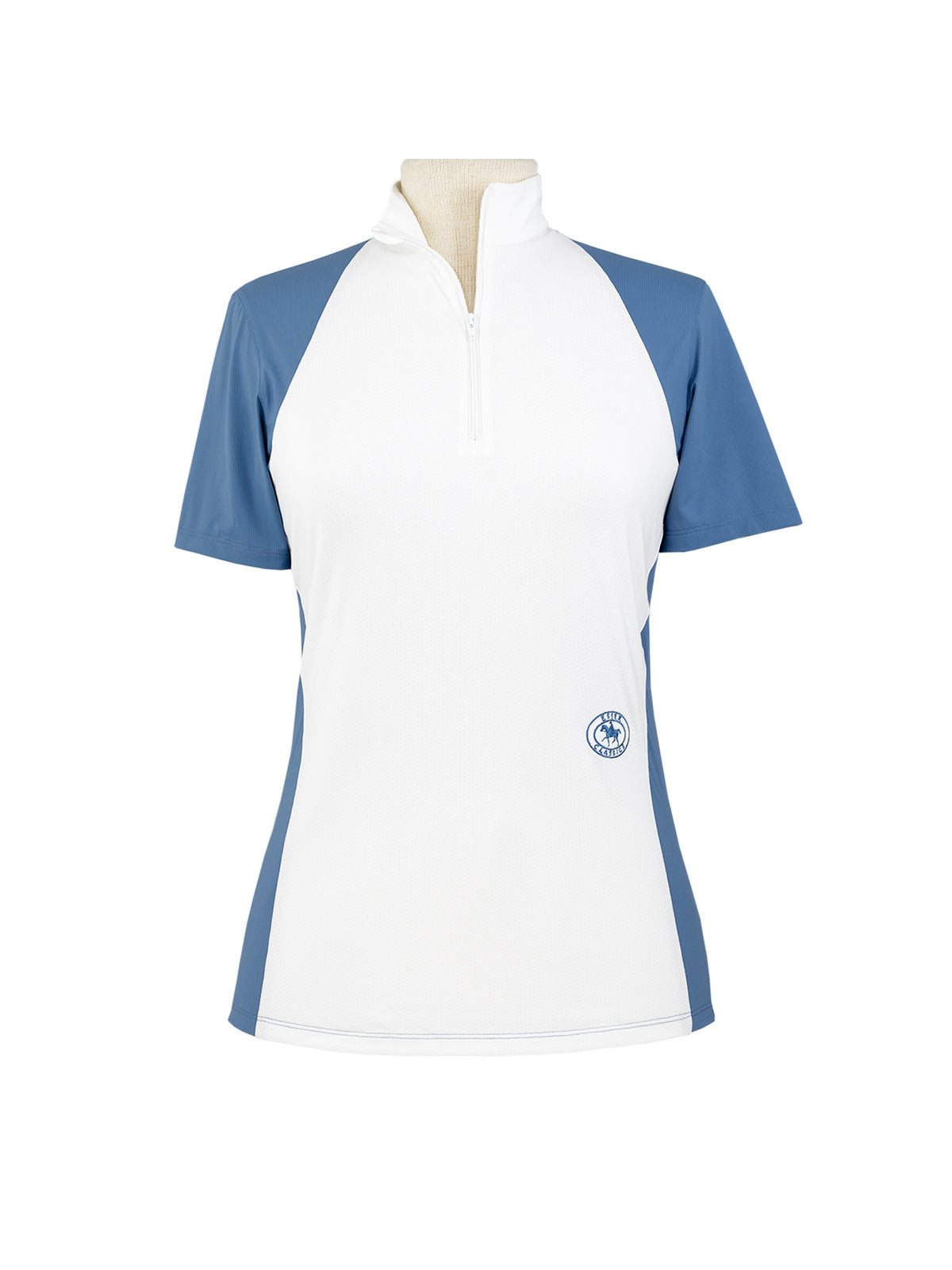 Ladies "Claire" Zip Collar Short Sleeve Show Shirt - Blue