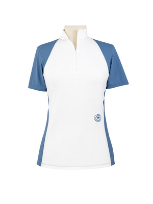 Ladies "Claire" Zip Collar Short Sleeve Show Shirt - Blue