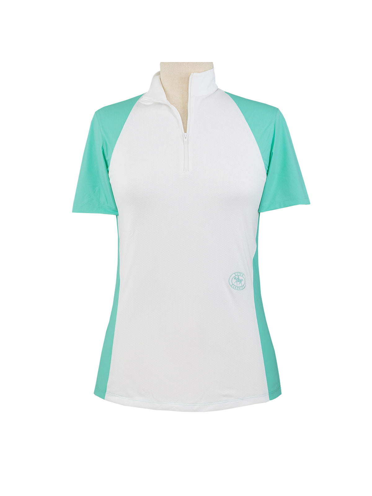 Ladies "Claire" Zip Collar Short Sleeve Show Shirt - Turquoise