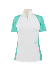 Ladies "Claire" Zip Collar Short Sleeve Show Shirt - Turquoise