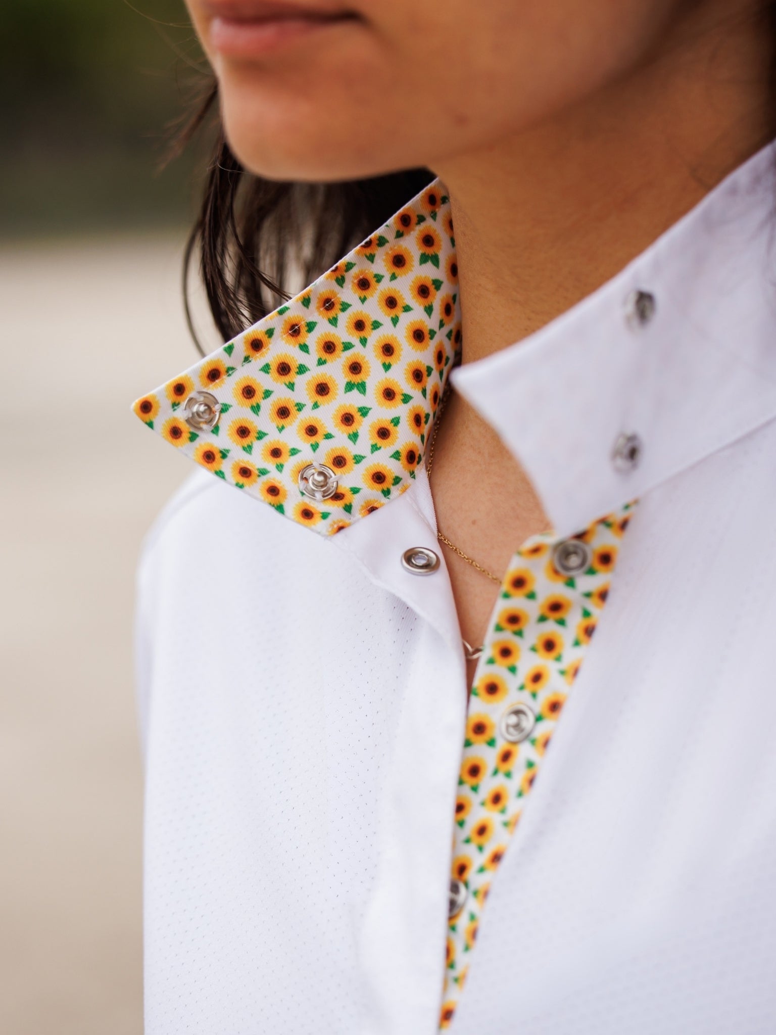 Sunflowers Ladies Talent Yarn Wrap Collar Short Sleeve Show Shirt