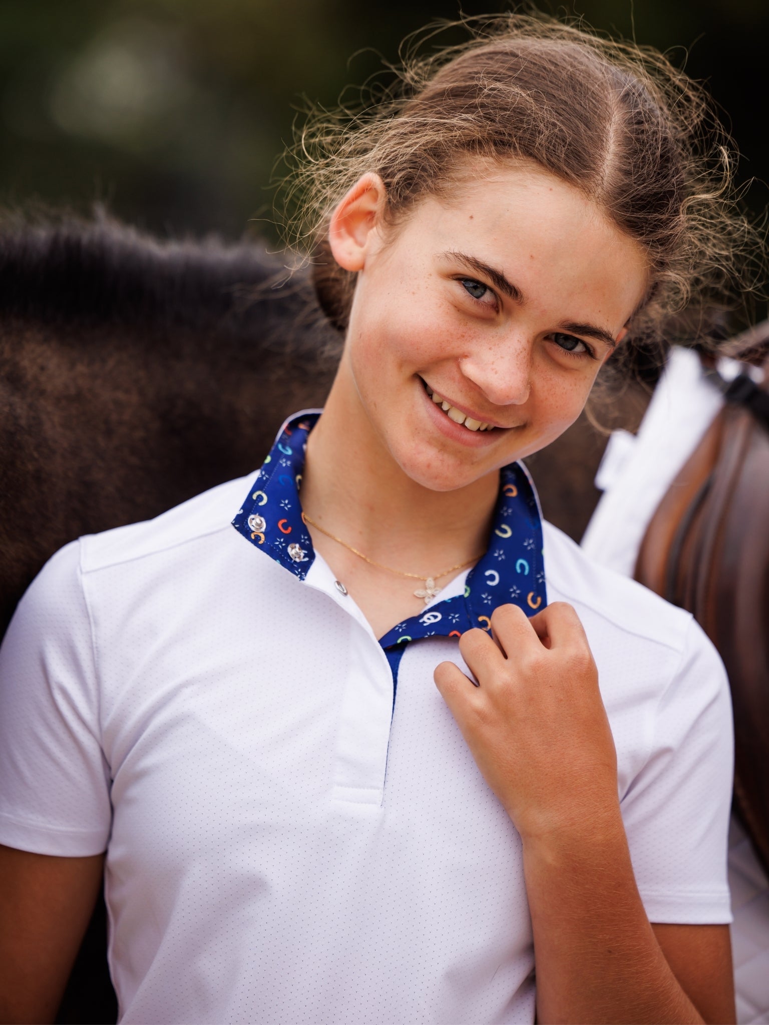 Show Ring Luck Girls Talent Yarn Straight Collar Short Sleeve Show Shirt