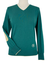 Emerald Green with Gold Trey V-Neck Sweater