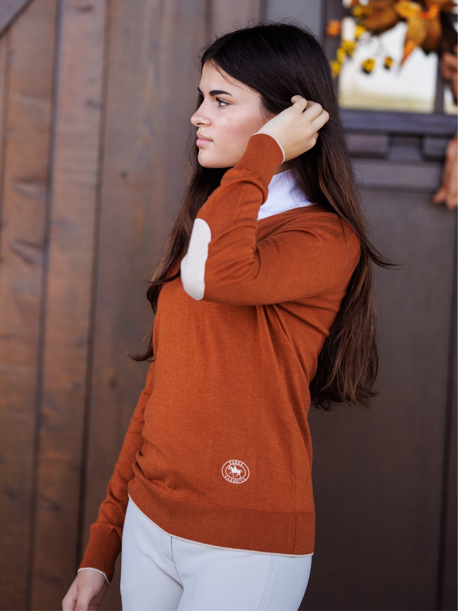 Rust with Oatmeal Trey V-Neck Sweater