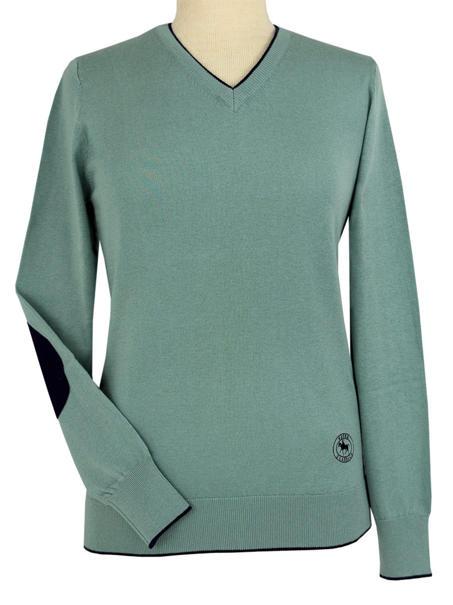 Seafoam with Navy Trey V-Neck Sweater
