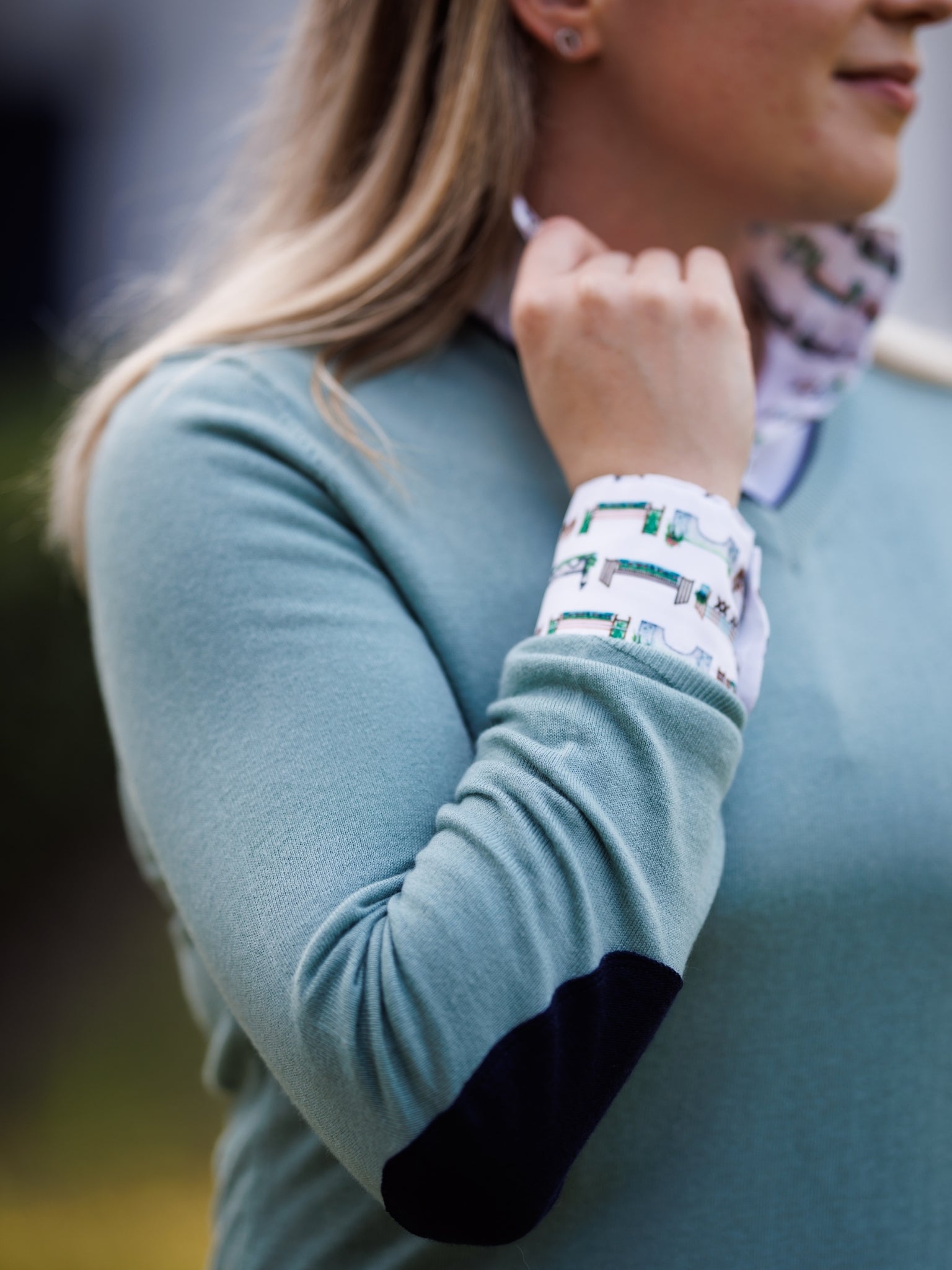 Seafoam with Navy Trey V-Neck Sweater