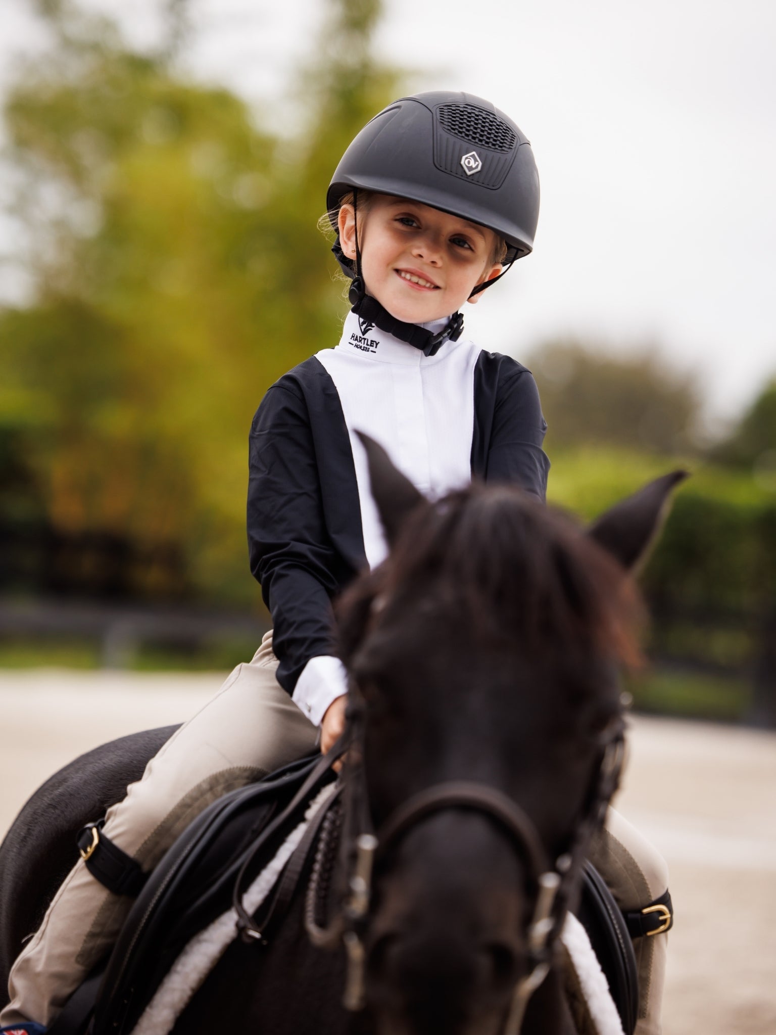 Girls "Luna II" Black Self-Trim Long Sleeve Performance Show Shirt