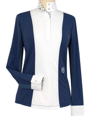 Girls "Luna II" Marine Blue with Woof & Whimsy Long Sleeve Performance Show Shirt