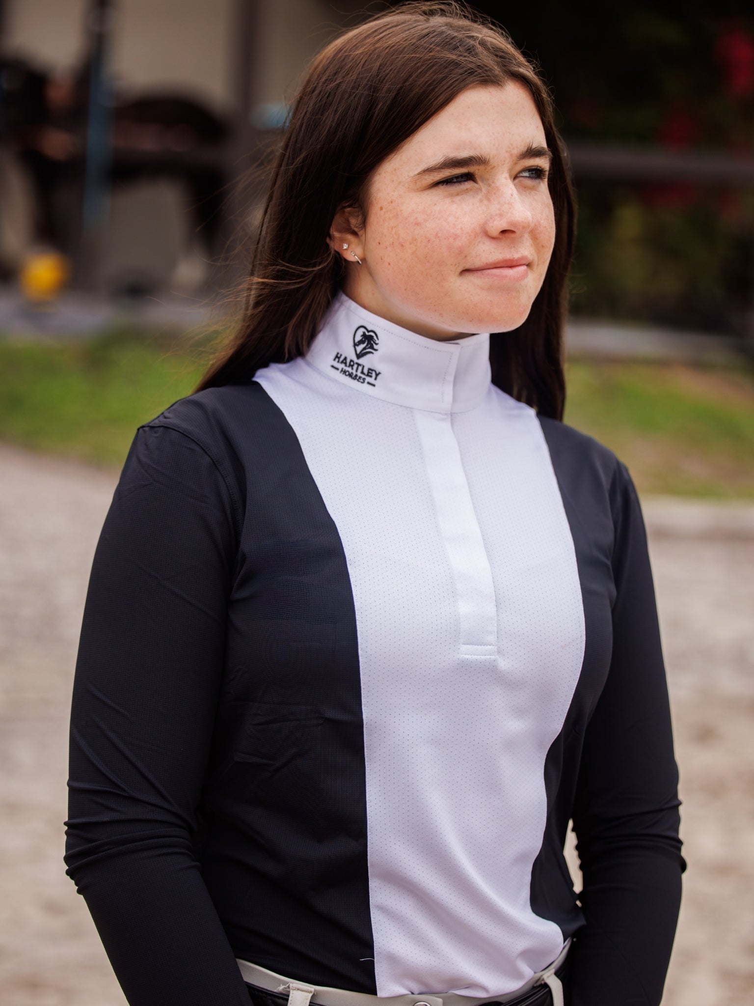 Ladies "Luna II" Black Self-Trim Long Sleeve Performance Show Shirt