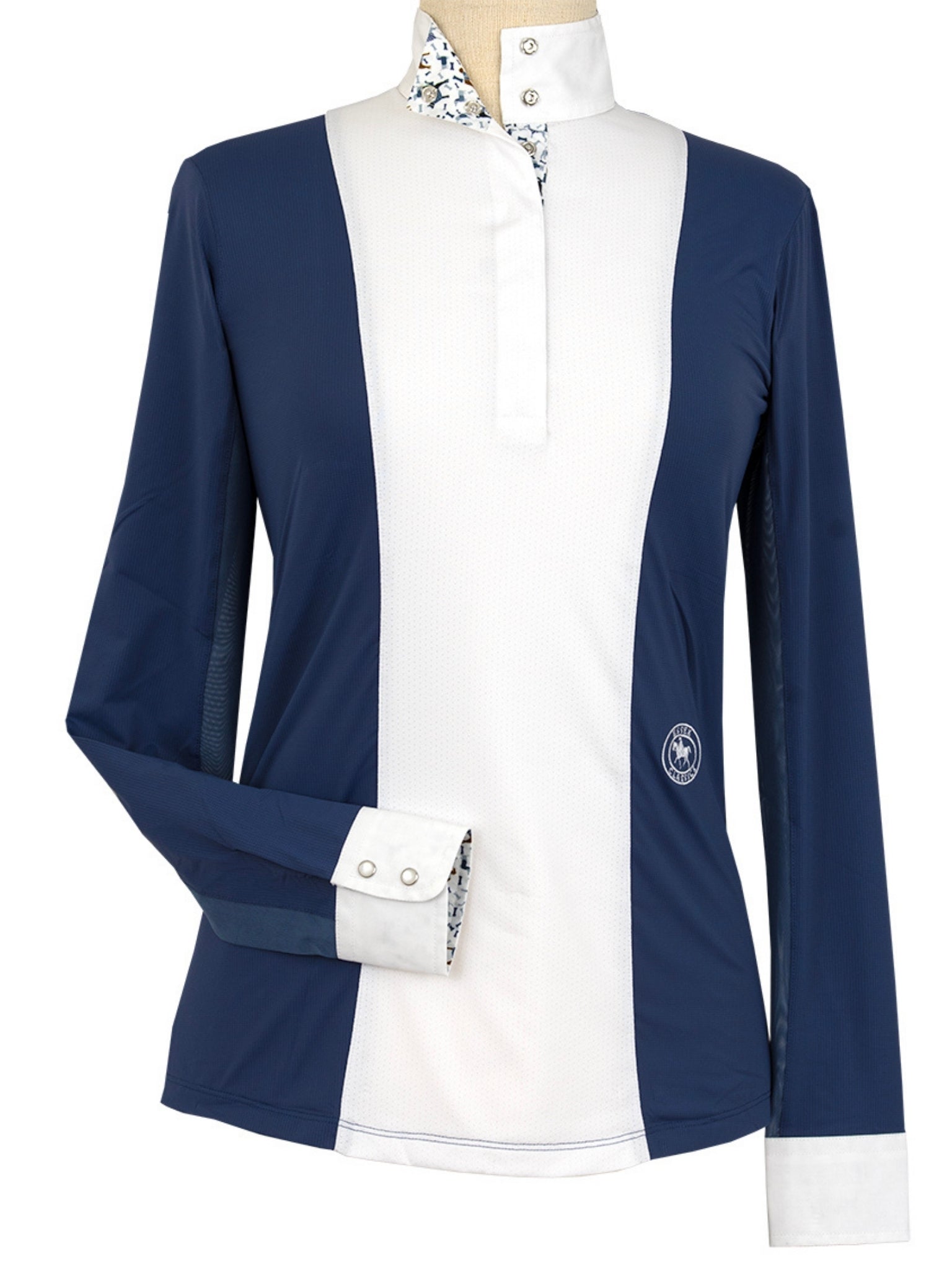Ladies "Luna II" Marine Blue with Woof & Whimsy Long Sleeve Performance Show Shirt