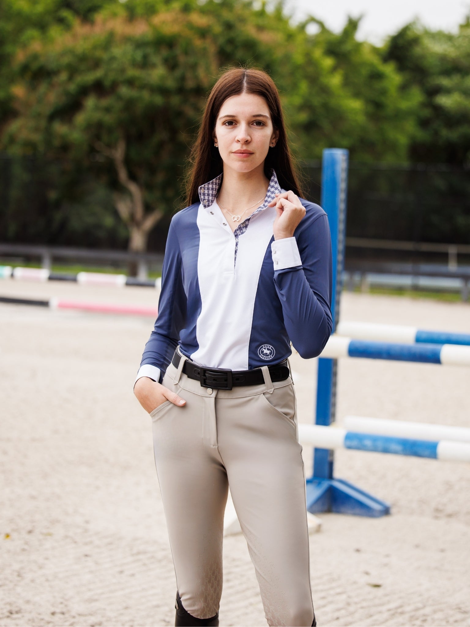 Ladies "Luna II" Marine Blue with Lone Star Long Sleeve Performance Show Shirt