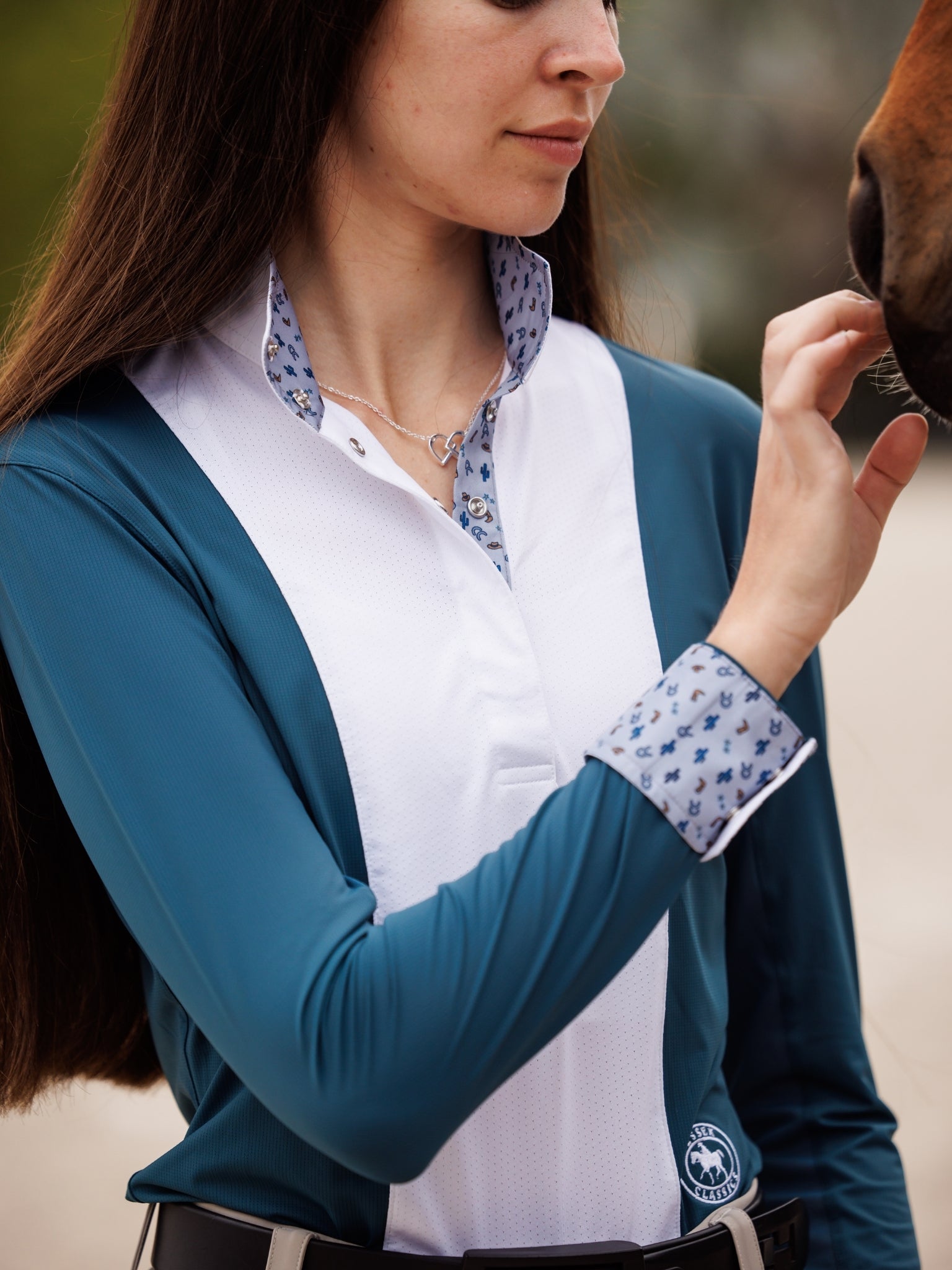 Ladies "Luna II" Teal with Boot Scootin' Long Sleeve Performance Show Shirt