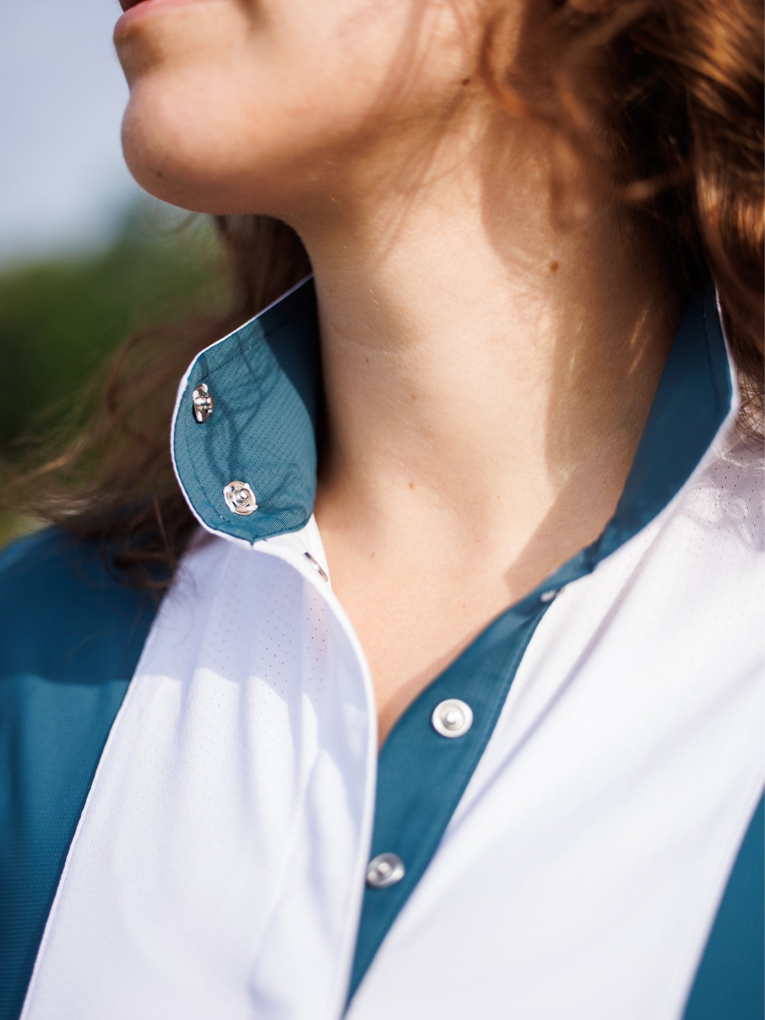 Ladies "Luna II"Teal Self-Trim Long Sleeve Performance Show Shirt