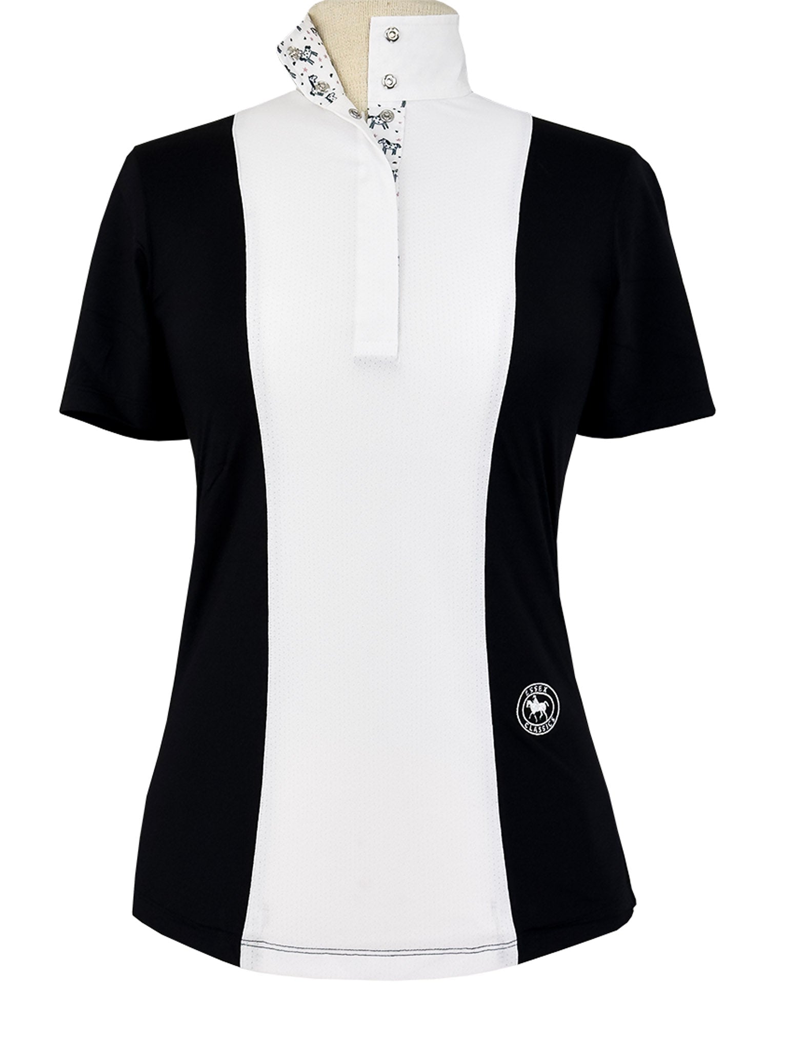 Ladies "Luna II" Black with Unicorns Short Sleeve Performance Show Shirt