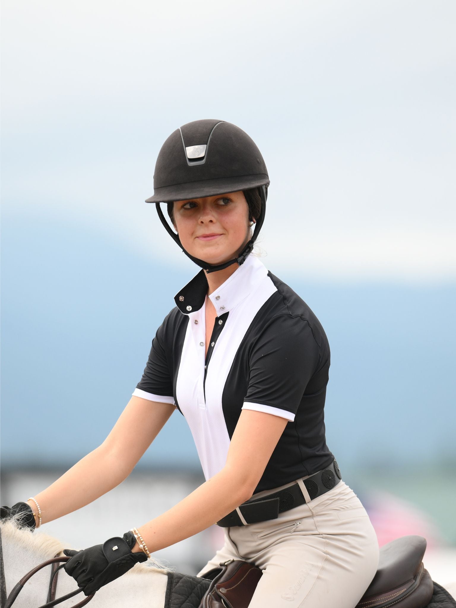 Ladies "Luna II" Black Self-Trim Short Sleeve Performance Show Shirt