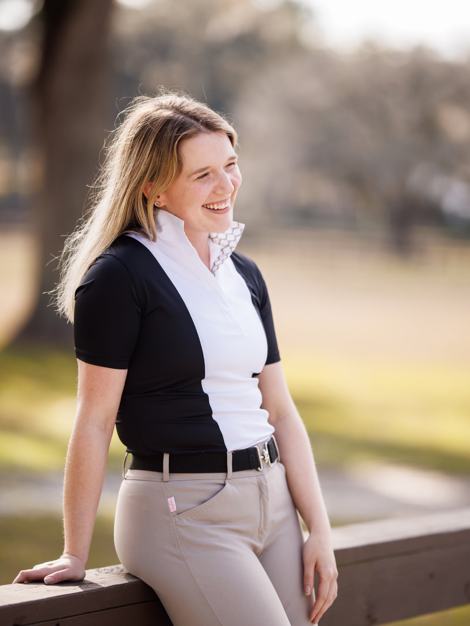 Ladies "Luna II" Black with Braided Reins & Bits Short Sleeve Performance Show Shirt
