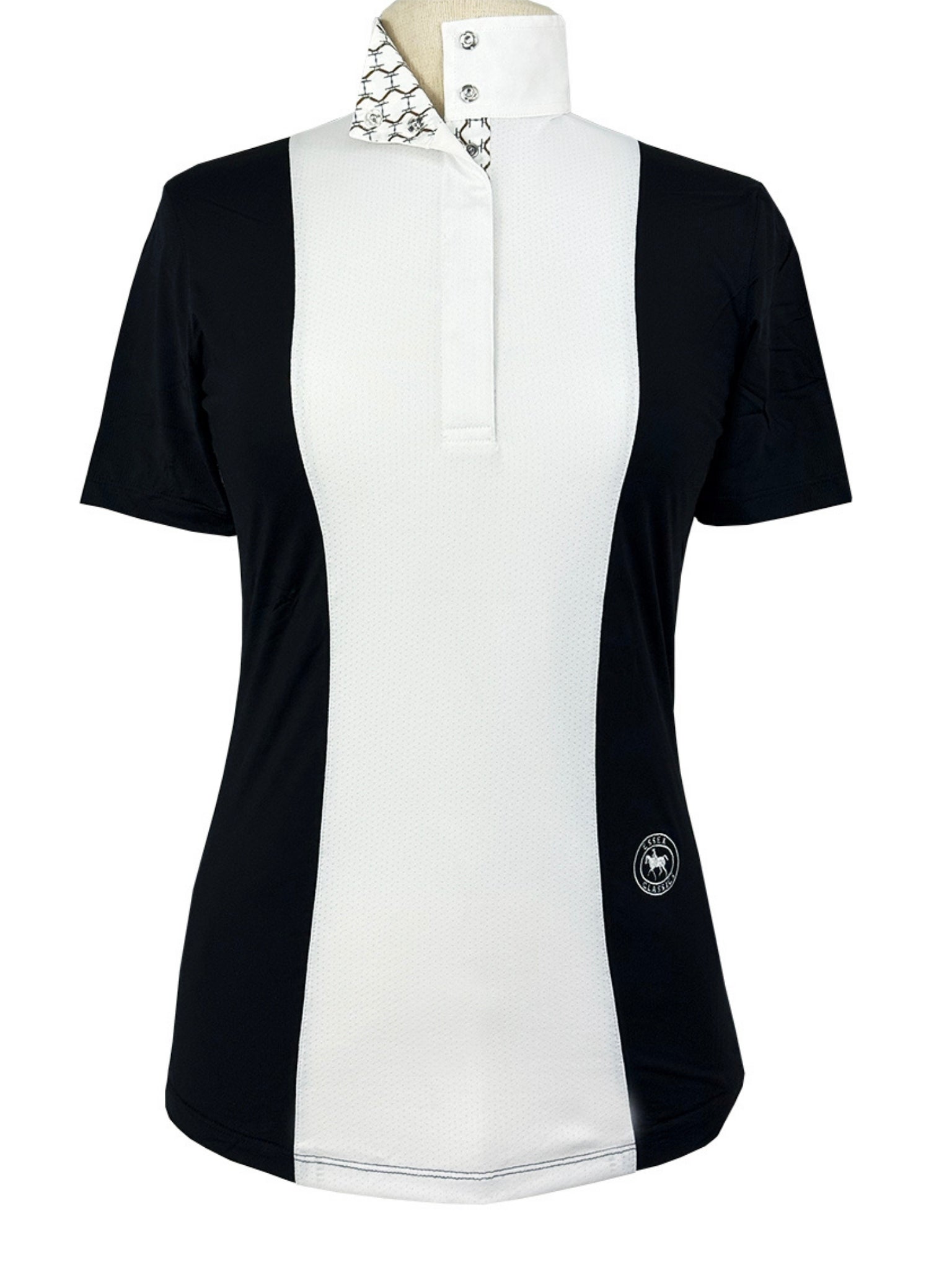 Ladies "Luna II" Black with Braided Reins & Bits Short Sleeve Performance Show Shirt