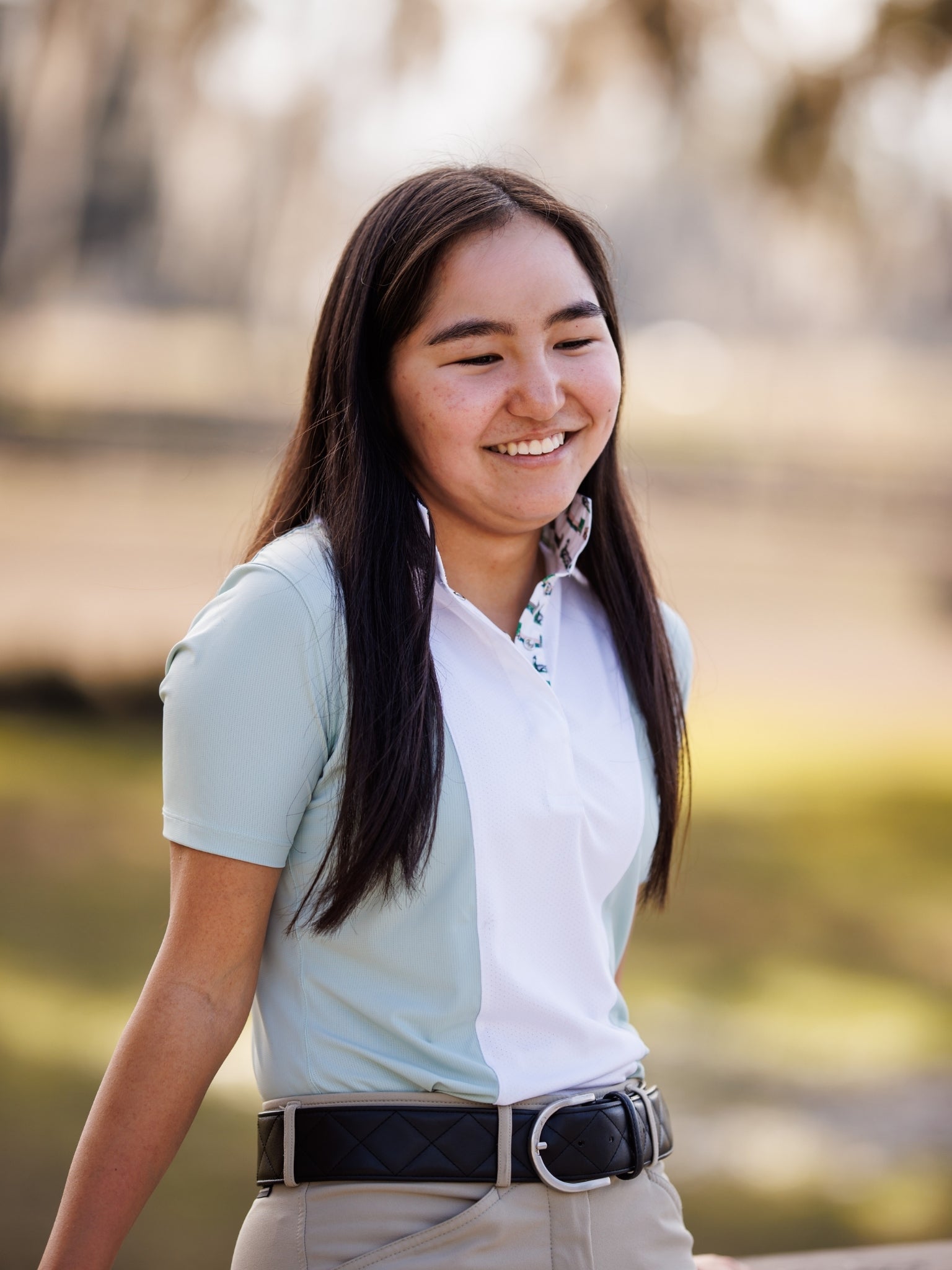 Ladies "Luna II" Seafoam with Hunter Derby Short Sleeve Performance Show Shirt
