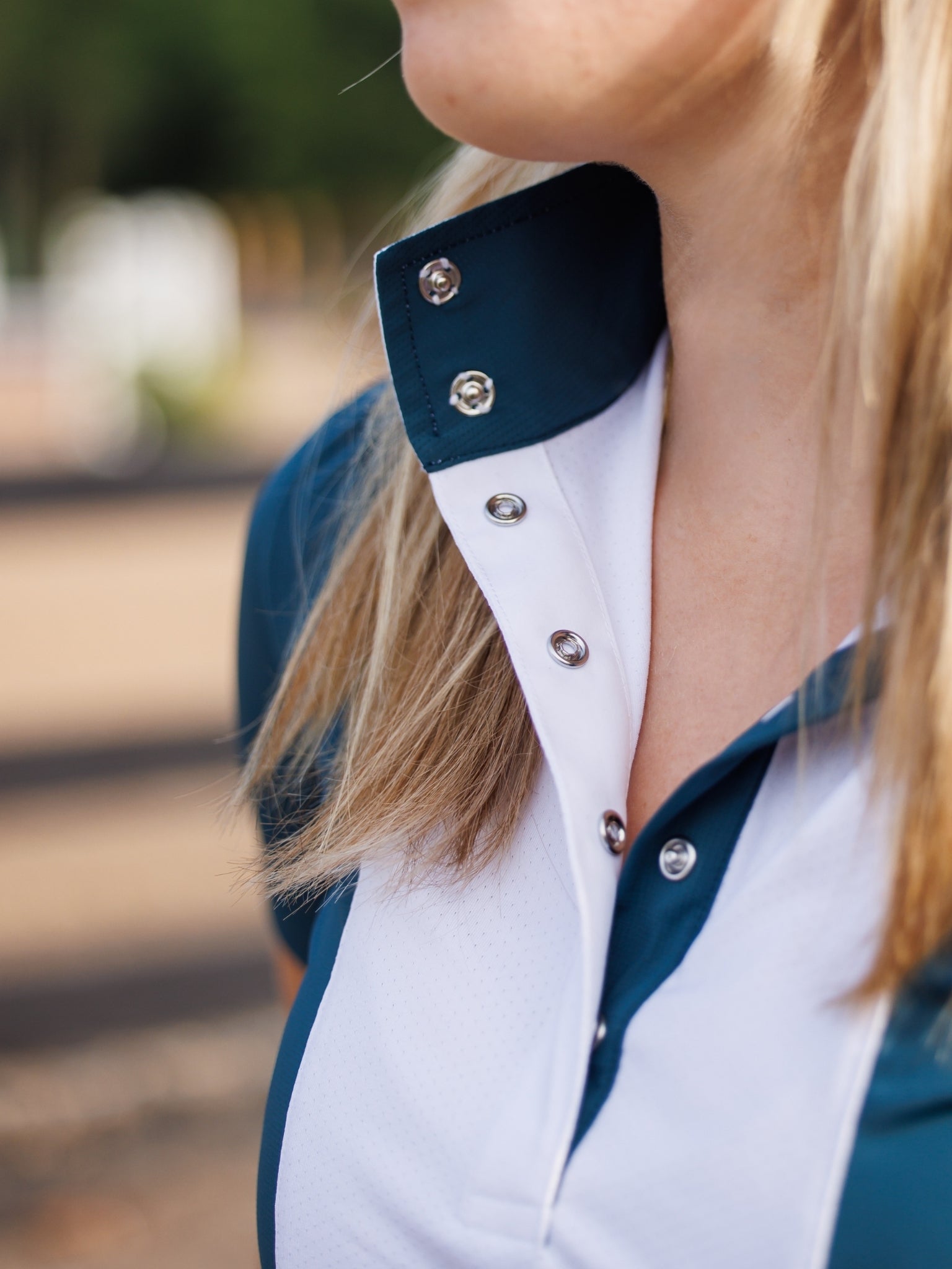 Ladies "Luna II" Teal Self-Trim Short Sleeve Performance Show Shirt