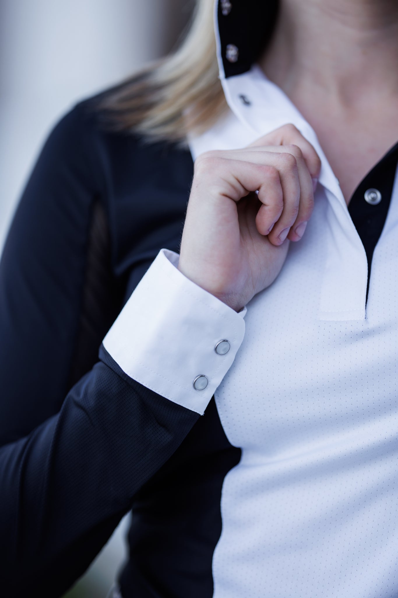 Ladies "Luna II" Black Self-Trim Long Sleeve Performance Show Shirt