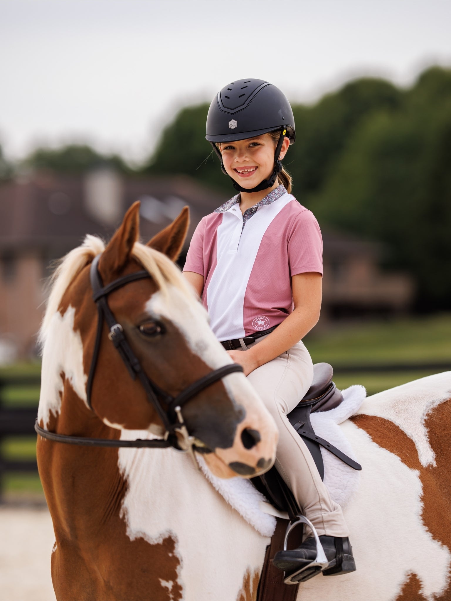 Girls "Luna II" Dark Pink Gallop Garden Short Sleeve Performance Show Shirt