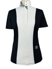 Girls "Luna II" Black with Cows Short Sleeve Performance Show Shirt