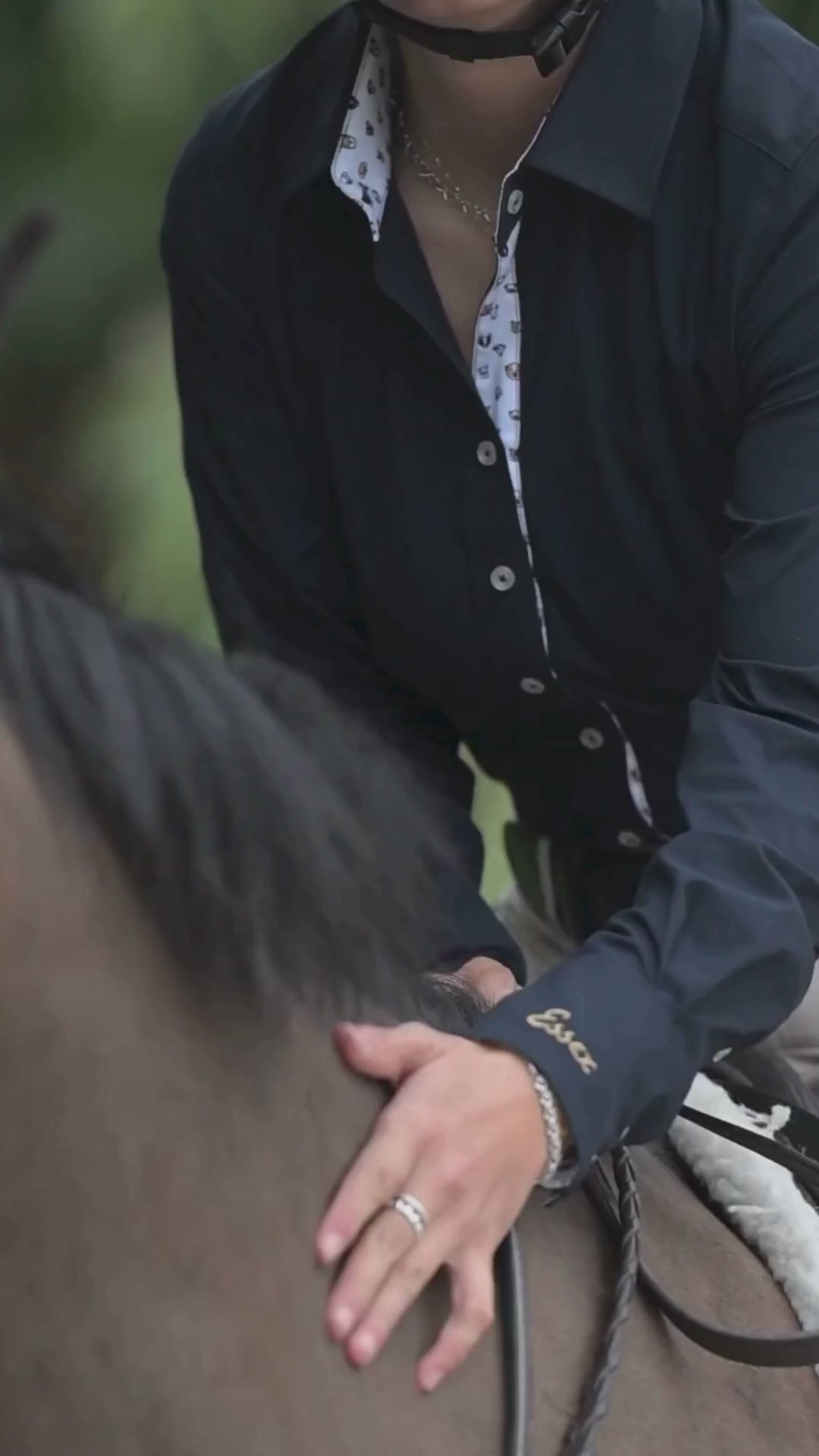 Load video: Dora II Schooling Shirt - Black with Bit by Bit Trim