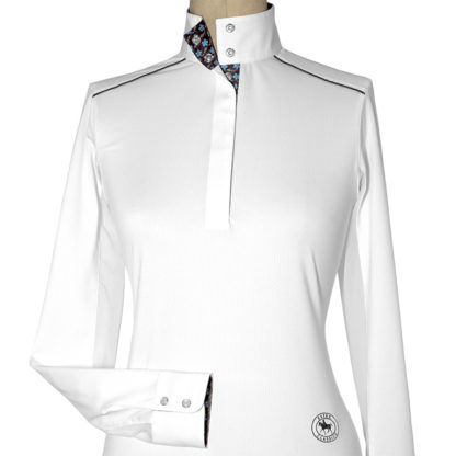 Plumbago Ladies Talent Yarn Straight Collar Show Shirt With Shoulder Piping