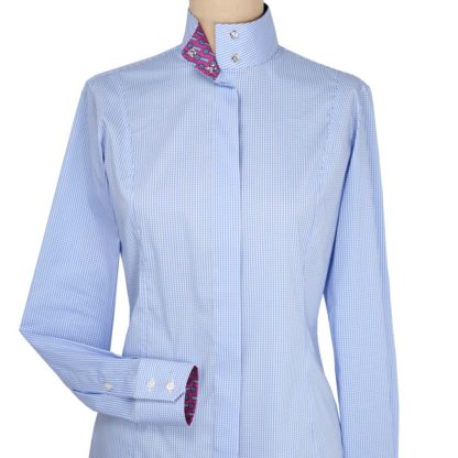 Isabel Blue Gingham Ladies Fitted Straight Collar Show Shirt