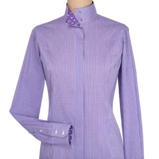 Isabel Violet Gingham Ladies Fitted Straight Collar Show Shirt