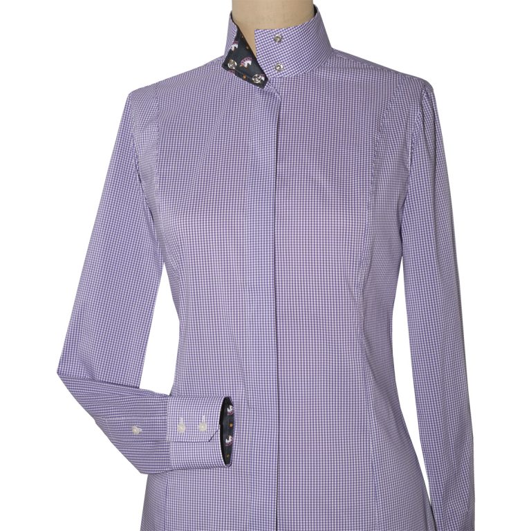 Isabel Violet Gingham Unicorn Ladies Fitted Straight Collar Show Shirt ...