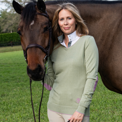 Moss Green with Mauve Trey V-Neck Sweater - Image 2