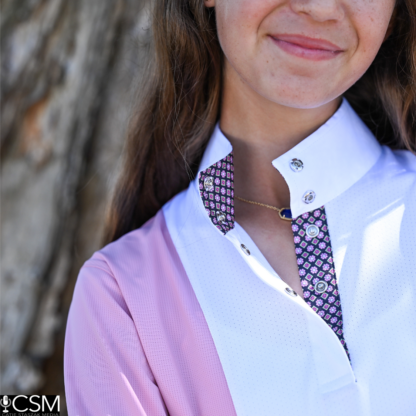 Girls "Luna II" Pink  Short Sleeve Performance Show Shirt - Image 2