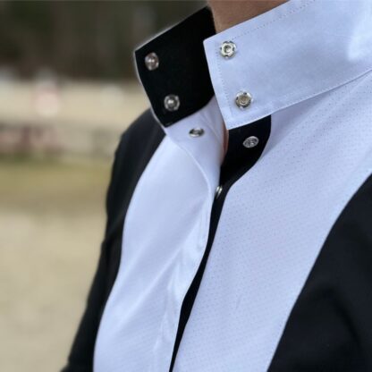 Ladies "Luna II" Black Self Trim Short Sleeve Performance Show Shirt - Image 2