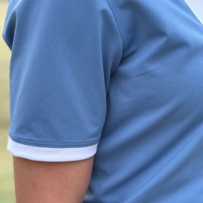 Ladies "Luna II" Blue Self Trim Short Sleeve Performance Show Shirt - Image 3